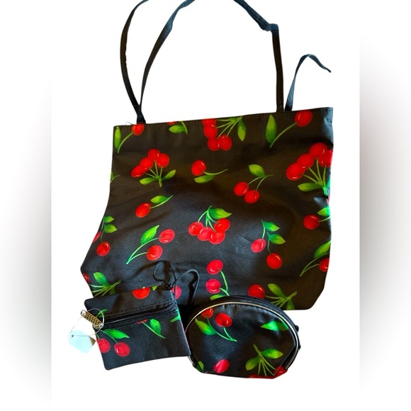 Cherry Print Tote Bag Set - Picture 1 of 13